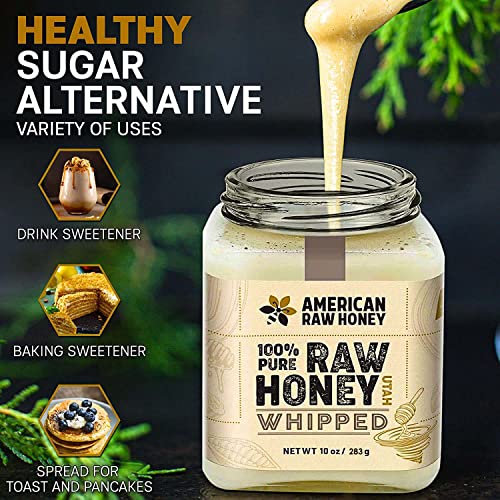 American Raw Honey - Raw Whipped Honey from Utah, 100% Pure Creamed Honey, Fresh from the Hive, Spreadable - Gluten Free, Unpasteurized, No Additives or Preservatives (10 oz. / 283g)