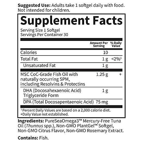 Garden of Life Dr. Formulated Once Daily 1000mg DHA Fish Oil + DPA in Triglyceride Form Softgels, Single Source Omega 3 Supplement for Ultimate Eye, Brain & Heart Health, Lemon, 30 Count