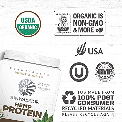 Sunwarrior Hemp Powder is a Plant Based Protein Powder Organic Unsweetened, Gluten Free, Vegan Protein, with BCAA's, plus Fiber, Healthy Fats, Antioxidants and Minerals, Free of Soy, GMOs & Sugar Free