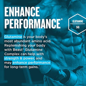 Beast Sports Nutrition Glutamine, Unflavored - 10.58 oz - Build & Maintain Muscle, Increase Endurance - Promotes Recovery & Growth - 60 Servings