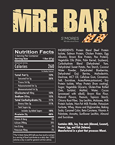 Redcon1 - MRE Bar - Meal Replacement Bar - Smores (1 Box / 12 Bars), Real Whole Food Sources, Protein Bar