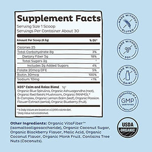 KOS Calming Blue Spirulina Blend with Ashwagandha Powder, Lemon Balm, Reishi Mushroom - Berry Coconut Cooler Flavor, 30 Servings