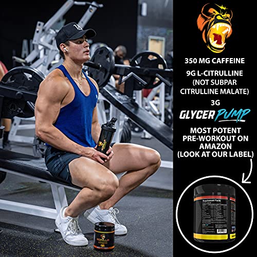 Gorilla Mode Pre Workout - Massive Pumps · Laser Focus · Energy · Power - L-Citrulline, Creatine, GlycerPump™, L-Tyrosine, Agmatine, Kanna, N-Phenethyl Dimethylamine Citrate - 617 Grams (Tigers Blood)