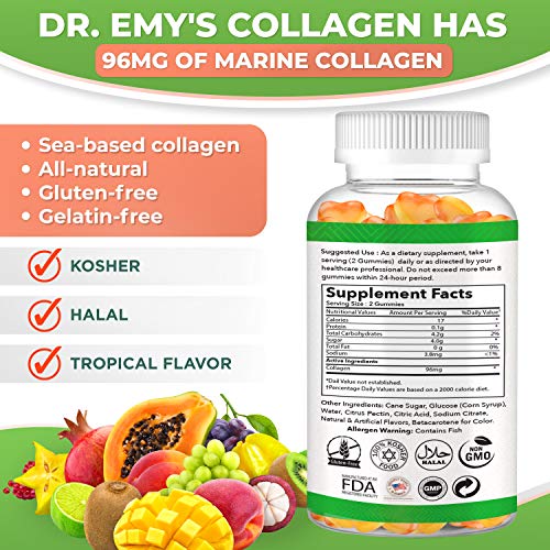 Collagen Gummies by Dr Emy's. Gummy Vitamin for Women & Men, Hair, Skin, Nails, Joint Supplement. Anti-Aging Collagen Gummy Supplements. Strengthen Hair, Skin and Nails. Gelatin-Free. 60 ct Each. (1)