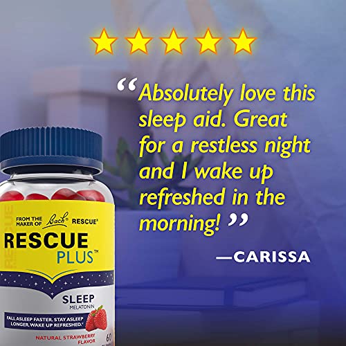 Bach Rescue Plus Melatonin Sleep Gummies, Natural Strawberry Flavor, Drug-Free Sleep Aid, Dietary Supplement, Vegan, Gluten-Free, 3 Pack,180 Count (Packaging May Vary)