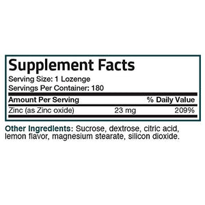 Bronson Zinc Lozenges Antioxidant & Immune Support Supplement Lemon Flavored, 180 Chewable Tablets