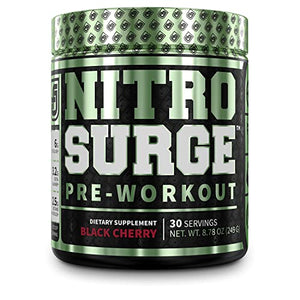 NITROSURGE Pre Workout Supplement - Endless Energy, Instant Strength Gains, Clear Focus, Intense Pumps - Nitric Oxide Booster & Powerful Preworkout Energy Powder - 30 Servings, Black Cherry