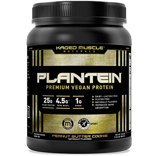 Vegan Protein Powder; Kaged Muscle Plantein, Delicious Organic Pea Protein Powder with Enhanced Absorption, 15 Servings, Peanut Butter Cookie