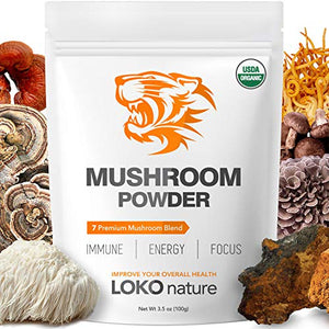 Tiger 7 Mushroom Extract Powder – Organic Superfood Mushroom Powder, Antioxidants, Immune System Booster, Brain Health, Powerful Natural Ingredients, Vegan, Dairy Free, Non-GMO, 3.5oz (100g)