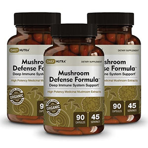 Mushroom Defense Formula by DailyNutra - Immune Support Supplement | Organic Mushrooms, Hot Water Extracted - Reishi, Chaga, Maitake, Shiitake & Turkey Tail (3-Pack)