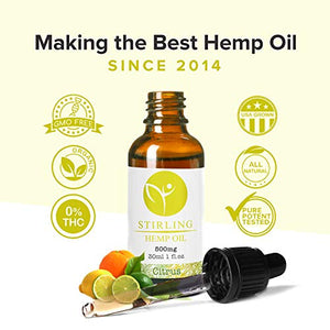 STIRLING - 500mg Real Hemp Oil Extract w/ Citrus Essential Oils, Pure & Potent Hemp Oil Tincture with MCT Oil. Produced from U.S. Non-GMO, Organic Hemp. Powerful Extract has 1000x Potency!