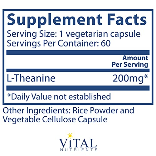 Vital Nutrients - L-Theanine 200 mg - Supports Normal Stress Levels and Cognitive Function - 60 Capsules per Bottle