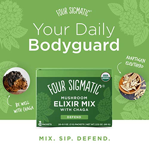 Four Sigmatic Chaga Mushroom Elixir, Organic Chaga Mushroom Powder with Rose Hips & Mint, Immune Support & Overall Wellness, Pack of 20