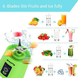 [Upgraded Version] USB Juicer Cup by BHUATO, Portable Juice Blender, Household Fruit Mixer - Six Blades in 3D, 380ml Fruit Mixing Machine for Superb Mixing (Green)…