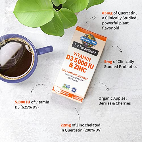 Garden of Life Quercetin Zinc Once Daily Immune Support Supplement with Vitamin D3 for Bone Health, Breast Health & Skin Health – Dr Formulated – Gluten Free, Non GMO, Carbon Neutral – 30 Mini Tabs