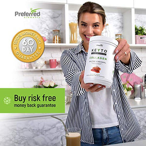 Keto Collagen Protein Powder with MCT Oil – Keto and Paleo Friendly Pure Grass Fed Pasture Raised Hydrolyzed Collagen Peptides Keyto Salted Caramel Flavor