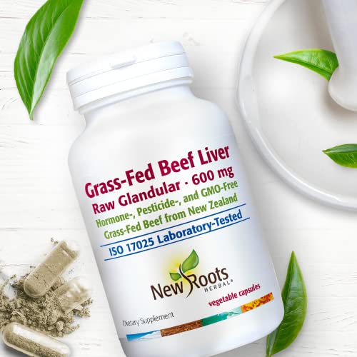 New Roots Herbal Grass-Fed Beef Liver from New Zealand (Desiccated) & Vitamin C — Hormone-, Pesticide-, and GMO-Free (180 Capsules)