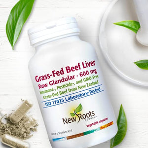 New Roots Herbal Grass-Fed Beef Liver from New Zealand (Desiccated) & Vitamin C — Hormone-, Pesticide-, and GMO-Free (180 Capsules)