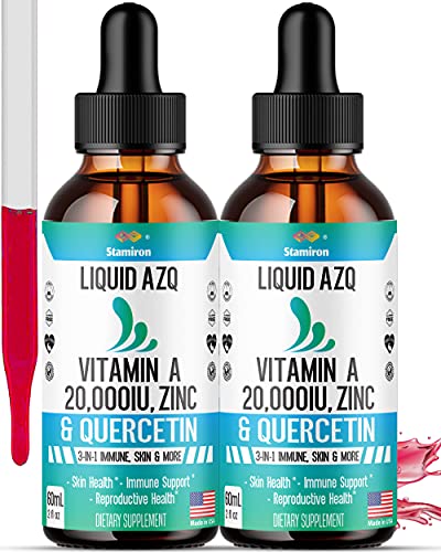 Vitamin A Liquid Zinc Drops Quercetin Supplement 20,000 IU - Immune Defense Immunity Vitamins Supplement Support Booster - VIT AZQ for Skin Health, Eye, Vision, Reproductive & Antioxidant Support