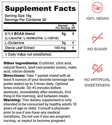 VivaStix BCAA, Glutamine & Beetroot Powder - Supports Muscle Recovery and Growth |Cherry Limeade Flavor with No Artificial Sweetener & Sugar, Non-GMO & Gluten Free, Keto & Vegan Friendly - 30 Packets