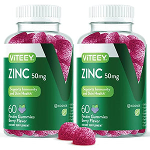 Zinc 50MG Gummies for Healthy Immune Support - for Adults and Teens - Dietary Supplement, Pectin Based, Vegan, Gelatin Free, Gluten Free, Berry Flavor Chewable Gummy [60 Count 2 Pack]