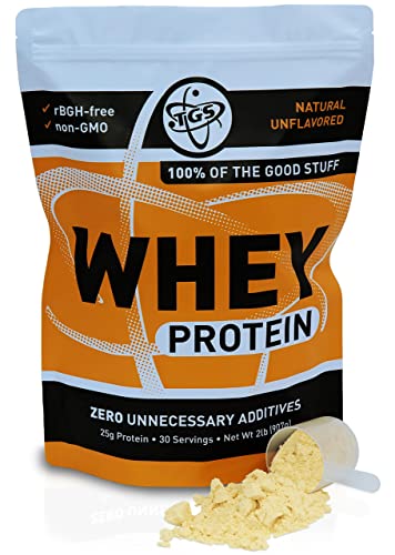 TGS 100% Whey Protein Powder Unflavored, Unsweetened, Keto Friendly - 2lb - All Natural, Low Carb, Low Calorie, No Soy, Made in USA