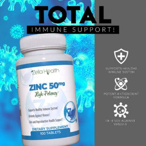 ZINC 50mg, High Potency - Healthy Immune System Support from Natural Zinc (Oxide/Citrate) 100 Tablets, Made by Zella Health