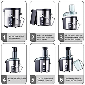 1100W High Speed Centrifugal Juicer Machine Juice Extractor,4 Speed Control & Pulse Function & LCD Screen, 3” Wide 8" High Feed Chute,Easy to Clean,BPA Free,Included Brush