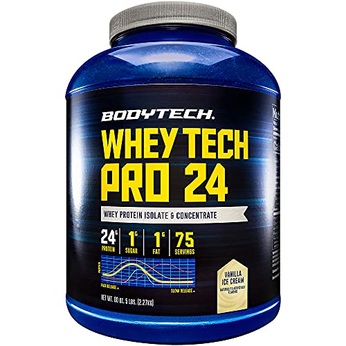 BodyTech Whey Tech Pro 24 Protein Powder Protein Enzyme Blend with BCAA's to Fuel Muscle Growth Recovery, Ideal for PostWorkout Muscle Building Vanilla Ice Cream (5 Pound)