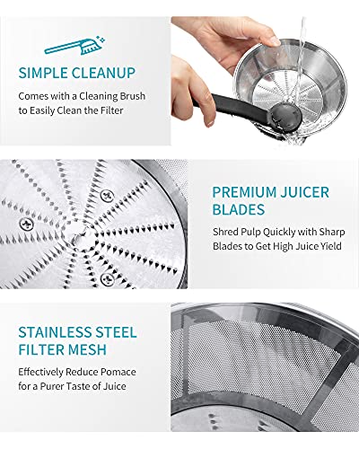 Ultrean Centrifugal Juicer, Juicer Machine with Extra-wide 3" Feed Chute, 2 Speed Juicer Extractor for Fruits & Vegetables, Citrus Juicer Easy to Clean, Electric Juicer with Big Mouth BPA Free, 800W