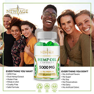 Hemp Oil Capsules Pills - 2 Pack - 5000 Hemp Extract - Natural Sleep & Mood Support - Made in The USA - Maximum Value - Rich in Omega 3,6,& 9