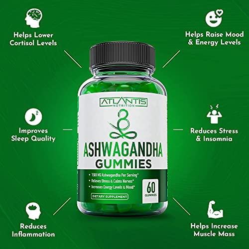 Ashwagandha Gummies - 1500MG Ashwagandha Per Serving - Relieves Stress, Improves Mood, Boosts Energy Levels & Strengthens Immune System - Formulated with Vitamin D & Zinc - Vegan - 60 Gummies