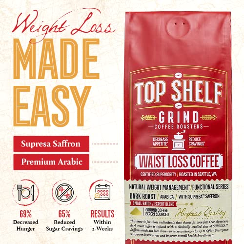 Waist Loss Coffee, The Best Dark Roast Ground Java - Supports Weight Management, Metabolism, Skinny Diet and Natural Burn - Keto Friendly - Premium Coffee Boost by Top Shelf Grind