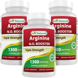 Best Naturals L-Arginine NO Booster Triple Strength 1300 mg Serving 120 Veg Capsules (120 Count (Pack of 3))