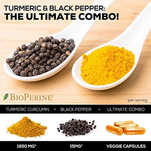 Turmeric Curcumin with BioPerine 95% Curcuminoids 1950mg with Black Pepper for Best Absorption, Made in USA, Natural Immune Support, Turmeric Supplement by Natures Nutrition - 120 Capsules