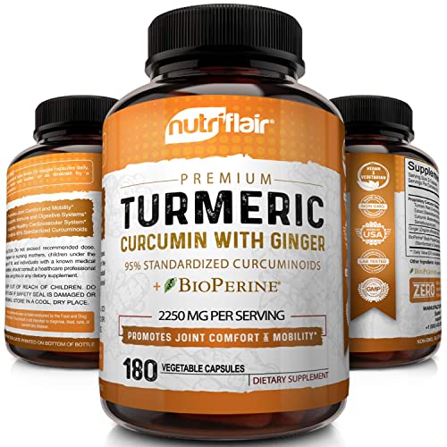 Turmeric Curcumin with Ginger & BioPerine Black Pepper Supplement :: Anti-Inflammatory, Antioxidant, Anti Aging :: 100% Natural, Non-GMO, Vegan Best Maximum Potency, No Side Effects (180 Capsules)