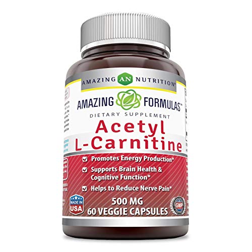 Amazing Formulas Acetyl L-Carnitine Hcl Veggie Dietary Supplement - 500 Mg, 60 Veggie Capsules Per Bottle - Promotes Energy Production, Supporting Brain Heath & Cognitive Function