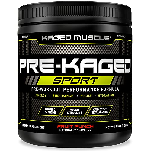 Kaged Muscle Pre Workout Powder Sport for Men and Women, Increase Energy, Focus, Hydration & Endurance, Organic Caffeine, Plant Based Citrulline, Fruit Punch, Black, 9.38 Oz