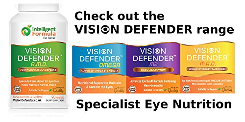 VISION DEFENDER OMEGA Eye Supplement: Care and Relief for Dry Eyes, Improve Eye Health- High Strength 1000mg Pure Omega-3 Fish Oil (400mg EPA, 200mg DHA per capsule)+Vitamin E (60 Softgels) Made in UK