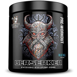 Viking Supps Berserker Pre-Workout, with Creatine, Beta-Alanine, and Caffeine for Energy, Blue Rage (Blue Razz) Flavor, 24 Servings