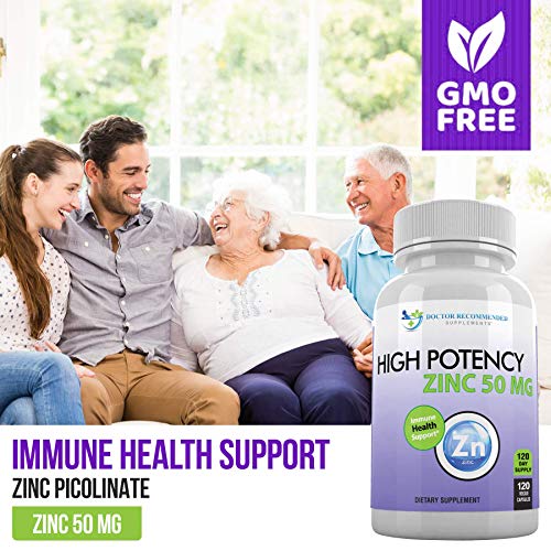 Zinc 50mg - Zinc Picolinate Immune Health Support Supplement 120 Veggie Capsules for Adults and Kids Vitamin, Well-Absorbed High Potency Pure Zinc Supplements - 50mg Per Serving