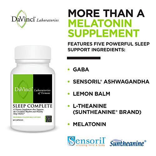 DaVinci Laboratories Sleep Complete, 60 Veggie Capsules - Non GMO Sleeping Support Aid with Melatonin, GABA, Ashwagandha and Lemon Balm