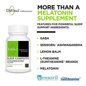 DaVinci Laboratories Sleep Complete, 60 Veggie Capsules - Non GMO Sleeping Support Aid with Melatonin, GABA, Ashwagandha and Lemon Balm