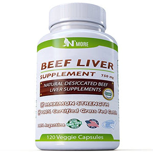 N'More Desiccated Liver Capsules, Certified 100% Grass Fed Undefatted Argentine Natural Beef Liver Supplements, 120 Capsules, 750mg per Capsule