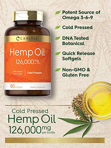 Hemp Oil Capsules | 126,000 mg | 180 Softgels | Non-GMO, Gluten Free | by Carlyle