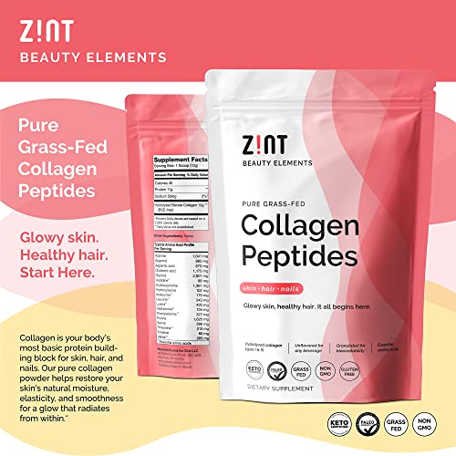 Zint Collagen Peptides Powder (32 oz): Paleo-Friendly, Keto-Certified, Grass-Fed Hydrolyzed Collagen Protein Supplement Types I & III - Unflavored, Non GMO