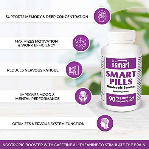 Supersmart - Smart Pills - with Bacopa Monnieri, Ginkgo biloba & L-theanine - Super Nootropics - Focus & Brain Boost Supplement - Caffeine Pills | Non-GMO & Gluten Free - 60 Vegetarian Capsules