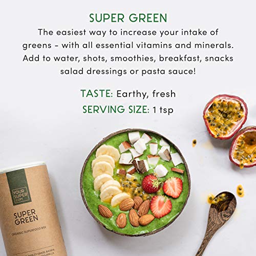 Your Super - Super Green Juice Powder - Immune Support, Increase Intake of Mixed Greens, Plant Based Superfood - Wheatgrass, Barley Grass, Baobab, Moringa, Chlorella, Spirulina Powder - 30 Servings