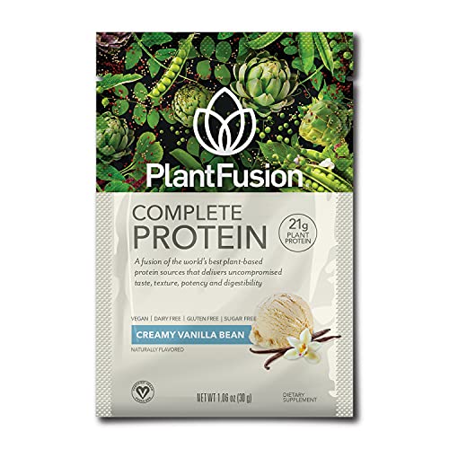 Vegan Protein Powder from PlantFusion, Plant Based Protein Powder w/ BCAAs + Dig Enzymes, Clean Protein; Dairy Free, Gluten Free, Vanilla, 12 Single