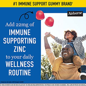 Airborne Zinc Gummies, Chewable Zinc Immune Support Supplement - Non-GMO Project Verified, Gluten & Gelatin Free - (60 count bottle), Grapefruit Flavor